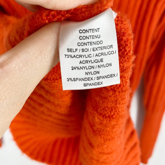 Wayf Miles Puff Sleeve Sweater Red Orange Rib Knit Turtleneck Stretch Cozy XS - Picture 7 of 8